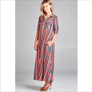 Rainbow 🌈 stripe button front maxi dress